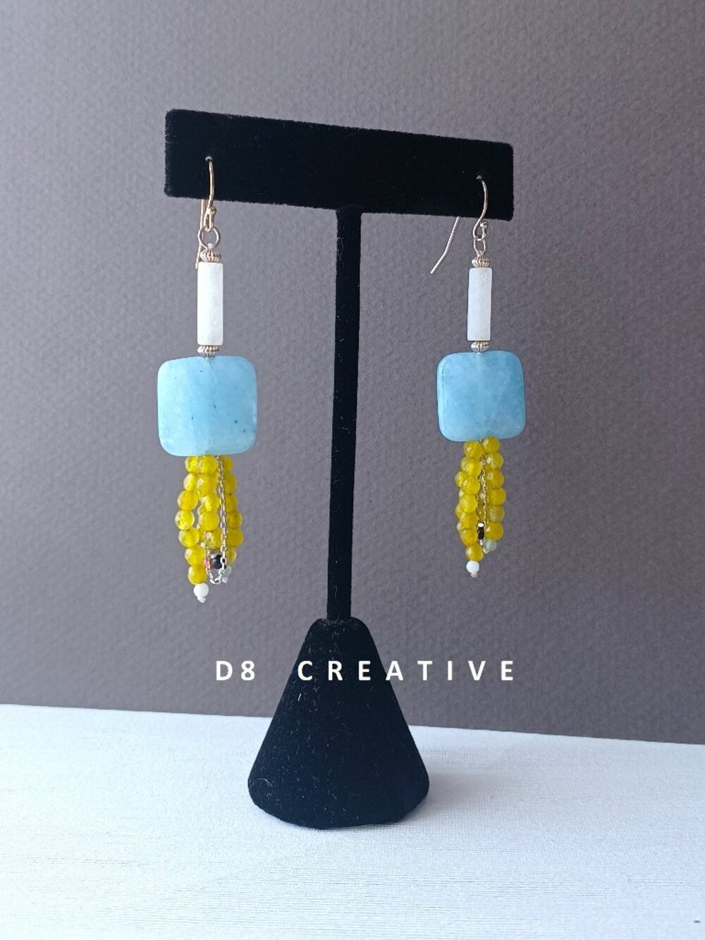 Design art deco handmade sterling silver with agate stone tassel earring